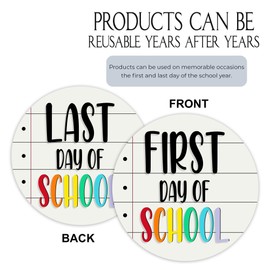MDPrints First And Last Day of School Board, 8" Round Wooden 2 Layers Double Sided, Back to School First Day of School Board for Kids, Last Day of Preschool Kindergarten Reusable Signs (School 867)