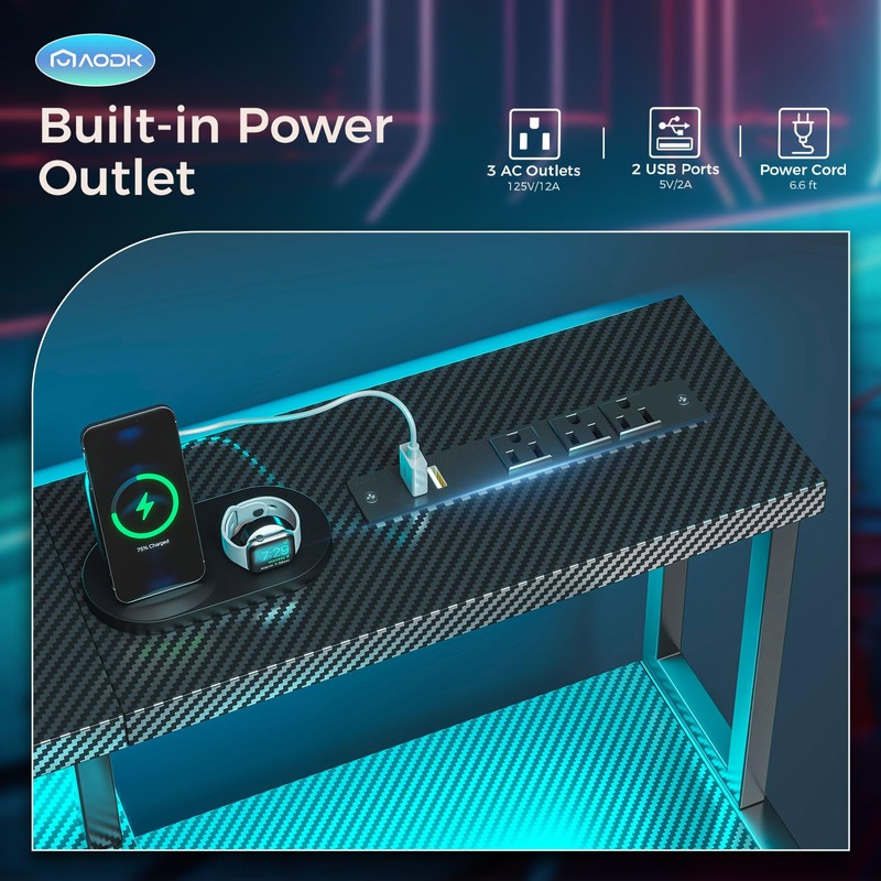 AODK Computer Desk, 56 Inch Gaming Desk with Led Lights