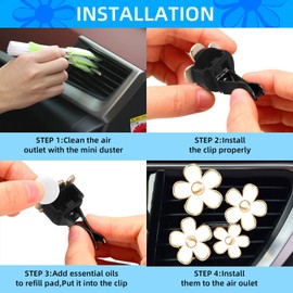 Daisy Car Decoration Flower Air Vent Clip Air Conditioning Outlet Clip Car Air Freshener Clip Car Interior Decor Charm Colorful Car Accessories for Women Interior Cute Set,White