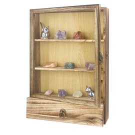 FramePro 11x16 Deep Shadow Box with Shelves and Drawer Carbonized Black Memory Box Display Case for Collector, Keepsake Coins Military Medals Pins Wedding Flowers