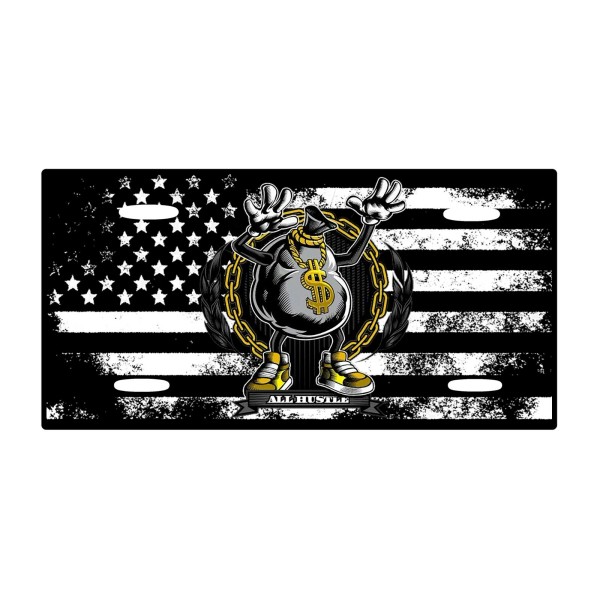 Unbranded American Flag Tactical All Hustle Aluminium License Plate 6"