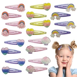 LAJUP Children's Multicoloured Hair Clips Girls Glitter, Pack of 20 Mermaid Butterfly Rainbow Flowers Hair Accessories, Cute Hair Clip Small for Birthday Party Gift