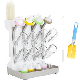 Huishun Baby Bottle Drying Rack Large Vertical Bottle Drying Rack - Detachable Space Saving Cleaning and Drying Rack for Baby Bottles and Pump Components (Grey)