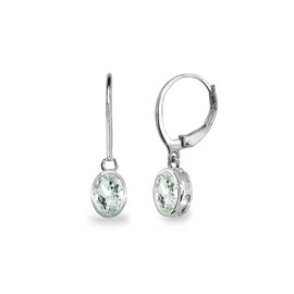 Sterling Silver Light Aquamarine 7x5mm Oval Bezel-Set Dainty Dangle Leverback Earrings for Women, Teen Girls