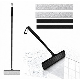 2 in 1 Window Squeegee with Adjustable Telescopic Pole, Shower Glass Squeegee for Indoor Outdoor Windows, Glass Doors, Shower Stalls, Car Windshield, Bathroom Tiles and Hard Floors