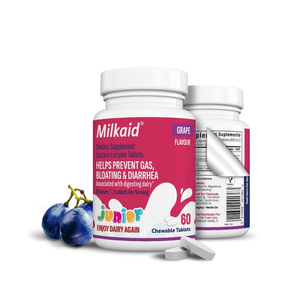 Milkaid Junior Lactase Enzyme Chewable Tablets for Lactose Intolerance |