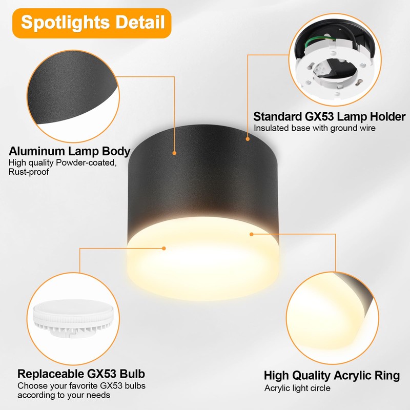 URing LED Surface-Mounted Spotlights, 3000 K Ceiling Spotlights, Black, Includes