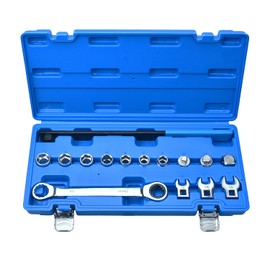 LainKeen 15 Pieces Ratcheting Serpentine Belt Tool Set,Serpentine Belt Removal Installation Tensioner Kit with Reversible Ratcheting Wrench, Socket Adapters, 6-Point Sockets, and Crowfoot Wrenches