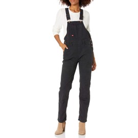 Dickies Women's Duck Double Front Bib Overalls, Rinsed Black, L