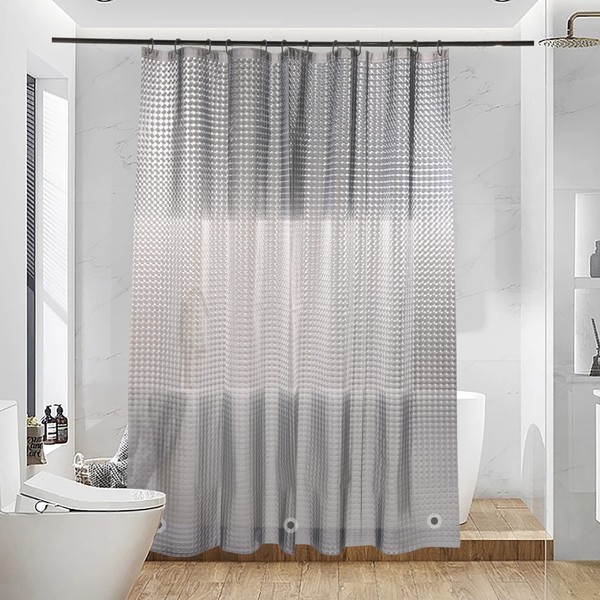 NTBAY EVA Semi-Transparent Clear Shower Curtain with Gray and White