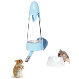 Hamster Water Bottle with Stand and Food Bowl, 2 in 1 4.2 Oz No Drip Water Bottle for Guinea Pig Gerbil Squirrel Hedgehog Hamster Small Animal Water Dispenser Cage Accessories (Blue, 125ML/4.2OZ)