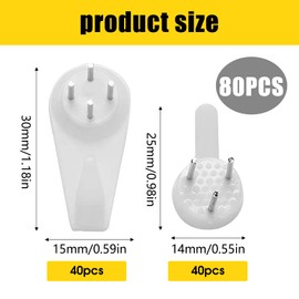 Pack of 80 Picture Hooks for Hard Walls, Picture Hooks for Nailing, Traceless Wall Hooks, Easy Assembly, Perfect for Hanging Photo Frames, Paintings, Clocks