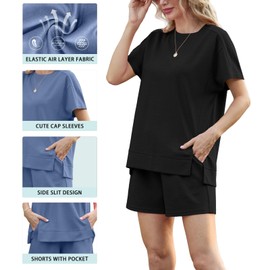 Lepunuo 2 Piece Short Sets for Women Summer Outfits Short Sleeve Tops Elastic Waist Shorts Lounge Set Vacation Travel Outfits