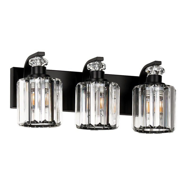 ALAISLYC Black Bathroom Light Fixtures with K9 Crystal Lampshade Bathroom