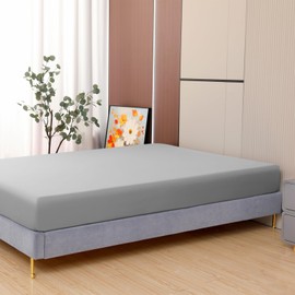 Toodou 100% Microfiber Brushed Fitted Sheets-Ultra-Soft Wrinkle Stain Resistant Deep Pocket Mattress Cover-Durable and Less Likely to Rip, Comfortable, Solid Color-Light Gray Twin