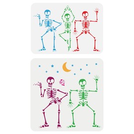 FINGERINSPIRE 2pcs Dancing Skeleton Skull Stencil 2 Size Reusable Skeleton Dancer Pattern Drawing Template Skull with Star Moon Decoration Stencil for Painting on Wood Wall Fabric Paper Furniture