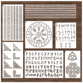 Runes Stencils for Painting on Wood Stones Reusable Celtic Border Ancient Alphabet Viking Symbol Stencils for Crafts Canvas Furniture Wall Drawing Card Making Pattern Decorative (Runes)