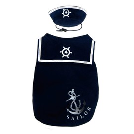 Happy Puppy Navy Blue Sailor Dog Shirt with Hat, Extra-Small