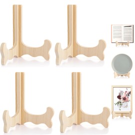 LOLYSIC 4Pcs Plate Stand for Display, 6 Inch Wooden Plate Holder Stands, Tabletop Picture Frame Holder Display Stand for Decorative Plate Dish Photo Books Art & Craft