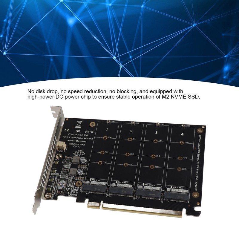 Adapter Card 4 Port M.2 NVMe SSD to PCIE X16