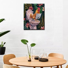 Funny Chicken DIY Paint by Numbers for Adults Vintage Farmhouse Rooster DIY Digital Oil Painting Animals on Toilet Painting Kits Canvas Acrylic Paint Room Bathroom Decor 16x20Inch Frameless