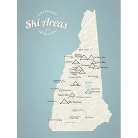 New Hampshire Ski Resorts Map 18x24 Poster (Beige & Opal Blue)