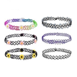 Titayen 6PCS Tattoo Choker Necklace for Women Vintage Rainbow Tattoo Choker Colorful Necklace Stretchy Elastic Necklace Summer Accessory (6pcsD)