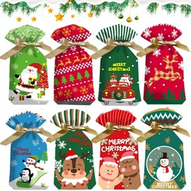 KufaerBeam 24 PCS Christmas Drawstring Gift Bags Set, Cute Christmas Candy & Gift Sacks, Reusable Fabric Christmas Favor Bags for Party, Holiday, Wedding, Birthday and Decorations, 24x16x1.5cm (24Pcs)