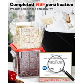 4QT NSF Food Storage Containers with Lids: 4 PCS [Total Food Grade][Hot&Cold Resistant] Commercial Clear Food Storage Containers for Restaurant Kitchen Proof Dough, Measuring Spoons Included(Red)