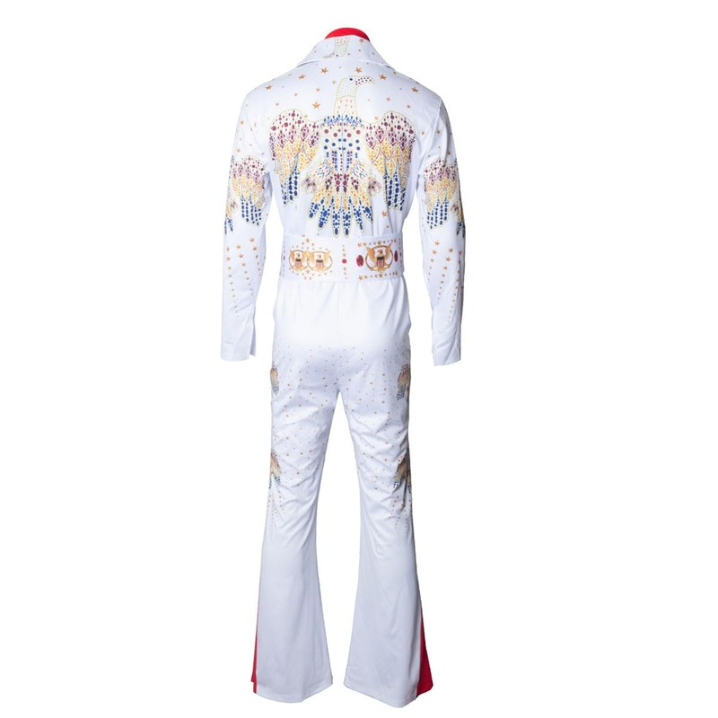 LVLING Mens 70s Aloha Costume Vegas Rock Star Jumpsuit (White,