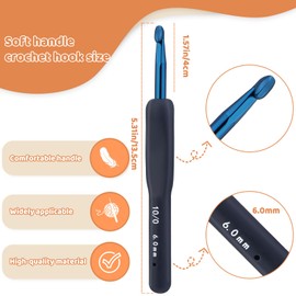 BUOKKON 6 mm Crochet Hooks, Crochet Needle, Ergonomic Soft Grip Handle Crochet Hook for Arthritic Hands, Knitting Needles for Beginners, Adults and Crafters