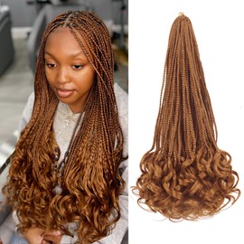 EFFGOCO 8 Packs French Goddess Box Braids 22 Inch Long Brown Pre-looped Bohemian Crochet Hair With Curly Ends 3X Crochet Braids Hair for Women Synthetic Braiding Hair (22 Inch,30#)