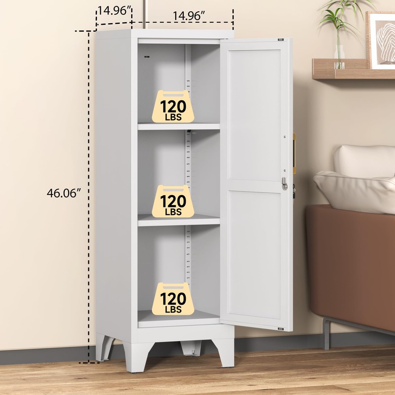 46" H Metal Locker Cabinet, Small Locker with Door and