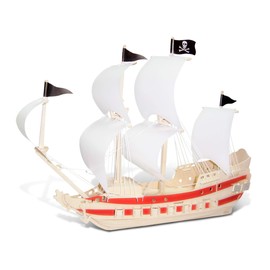 Puzzled 3D Puzzle Pirate Ship Wood Craft Construction Model Kit, Fun Unique & Educational DIY Wooden Toy Assemble Model Unfinished Crafting Hobby Puzzle to Build & Paint for Decoration 139 Pieces Pack