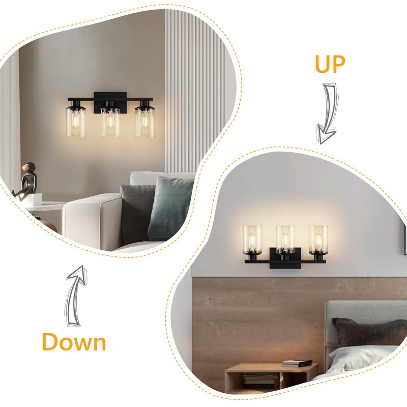 RyaHQ Black Bathroom Vanity Light Fixtures Over Mirror 3-Light Wall