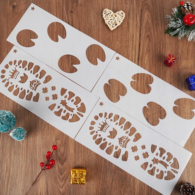 Christmas Santa Footprint, 4 Pieces Santa Claus Footprints Stencil, Reusable