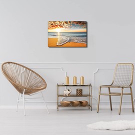 TISHIRON Canvas Wall Art Framed Ocean Waves Beach Painting Decor for Living Room Bedroom Bathroom Wall Décor Scenery Dining Room Decorative 8x12inch (20x30cm)