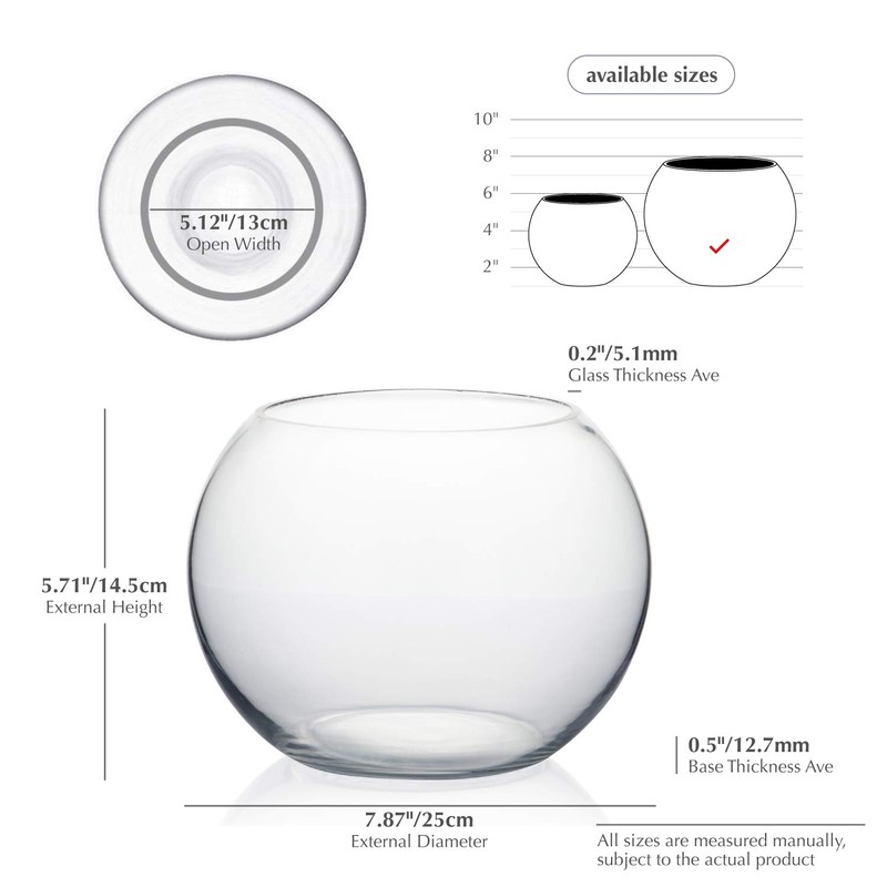 WGV Bowl Glass Vase Bulk, Diameter 8", Height 6", Open