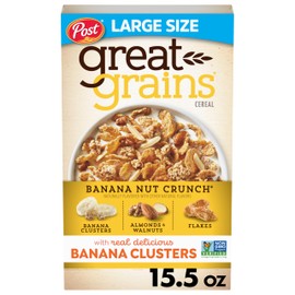 Great Grains Banana Nut Crunch Breakfast Cereal for Adults, Made with Whole Grain, Non-GMO, Heart Healthy, 15.5 OZ Box
