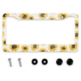 Personalise Sunflower Pattern License Plate Frame License Plate Frames Car Universal Stainless Steel Accessories Cars Decor with 2 Holes and Screws Fits Standard US Vehicles Size 12.2 x 6.3 in