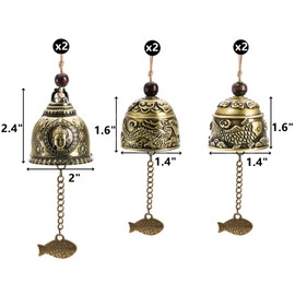 Peohud 6 Pieces Fengshui Bell, Vintage Wind Bell, Lucky Blessing Wind Chimes, Good Luck Dragon Fish Buddha Hanging Bell for Home Garden Patio Car Door Chime or Decor