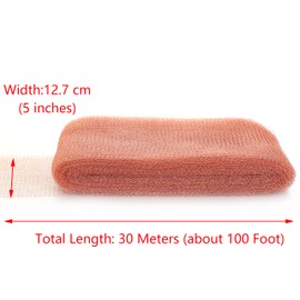 Pure Copper Knitted Mesh Roll - 12.7 cm X 30 Meters (5 inches x 100 Foot) Double Layer Mesh, Copper Screen, Multi-Purpose for Distillation Separation, EMI Shielding, Plant Protection and Hole Sealing