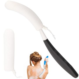 15.35" Back Bath Brush with Sponge,Back Scrubber Bath Mesh with Anti-Slip Curved Long Handle Bath Body Brush for Elderly Aid Bathing and Shower