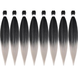 Pre Stretched Braiding Hair Extensions Ombre Black to Gray Braids Hair Kanekalon Synthetic Hair 16 Inch