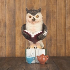6"H Owl Reading with Tea Set Figurine Ornament Home Decor Unique Gift
