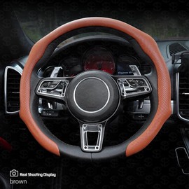 Napa Nappa Leather car steering wheel cover New Quick Turn Non-Slip Breathable Ultra-Thin Universal Grip Cover Suitable for Four Seasons car accessories:_【Orange】Napa leather upgrade