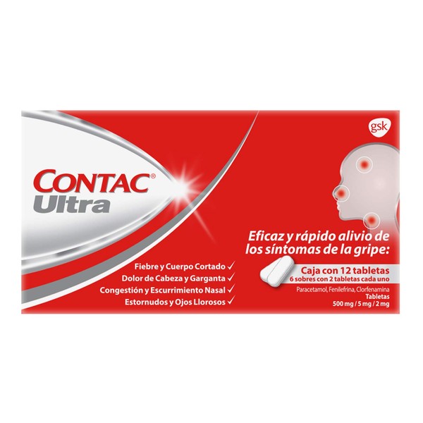 Contac Ultra Pastillas Antigripales 12 tabletas