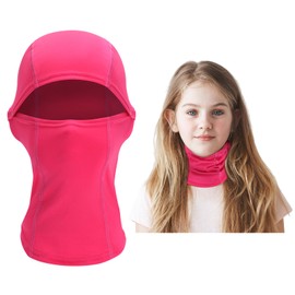 Beehow Kids Balaclava Ski Mask Kids Scarf, Kids Fleece Gaiter Cold Weather Full Face Mask for Boys Girls Black (Pink)