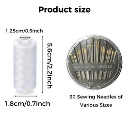 Rnigra Sewing Thread Set, Polyester Thread, White Thread 4PCS with 30 Sewing Needles of Various Sizes and 2 Needle Threaders, Polyester Threads for Sewing, for Hand and Machine Sewing(480M/524Yards)