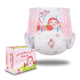 Landofgenie Adult Diapers Large Overnight Printed Diaper with Tabs 10 Pieces - Strawberry Cow (Medium 28"-38")